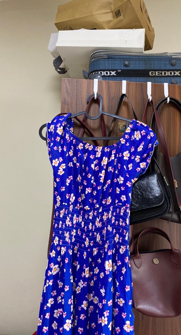 Mavi Çiçek Desenli Uzun Bohem Elbise - Görsel 3