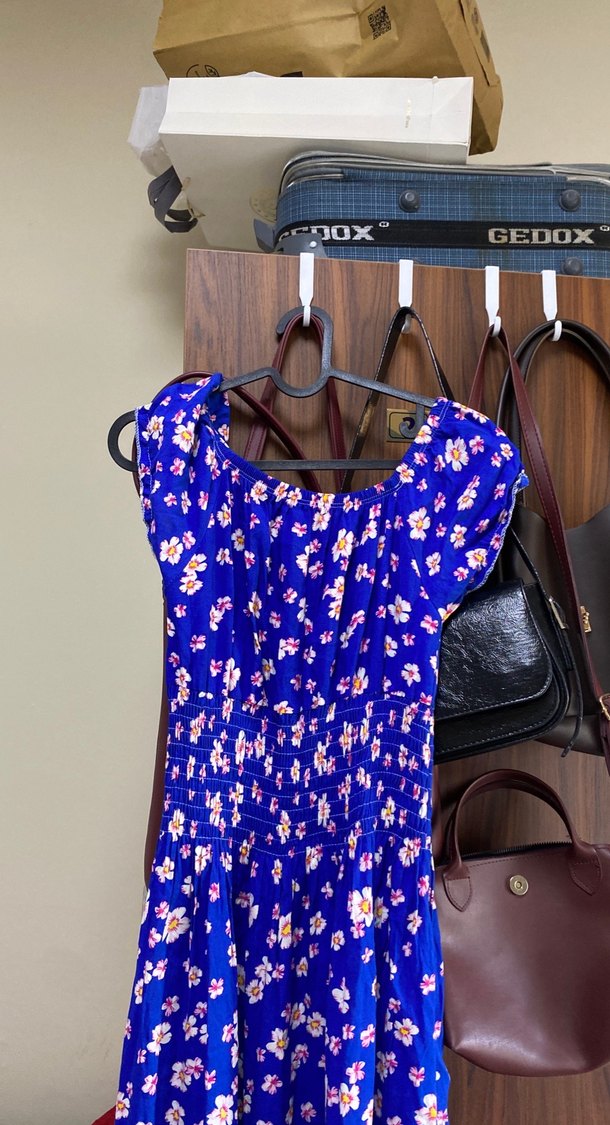 Mavi Çiçek Desenli Uzun Bohem Elbise - Görsel 2