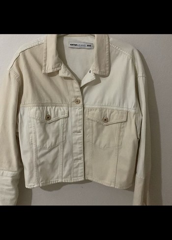 Düğmeli Beyaz Kadın Kot Ceket - Görsel 2