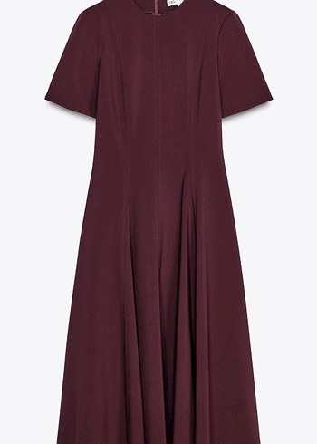 xl Beden Bordo Midi Kadın Kloş Elbise