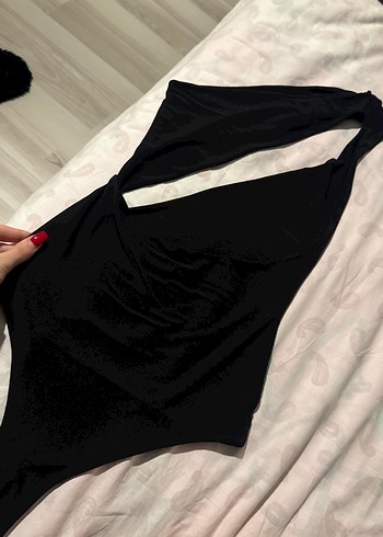 Siyah Drapeli Strappy Kadın Mayo - Görsel 2