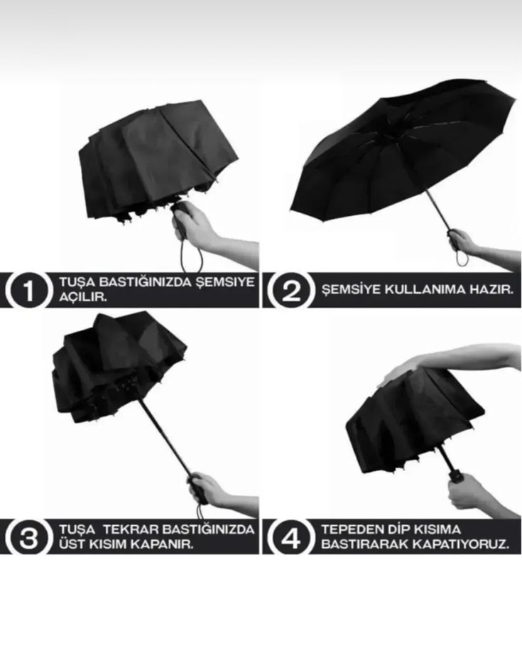 Bay bayan Siyah Piliseli Minimalist Şemsiye - Görsel 4