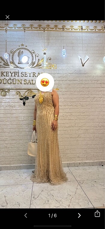 Gold renk taşlı abiye