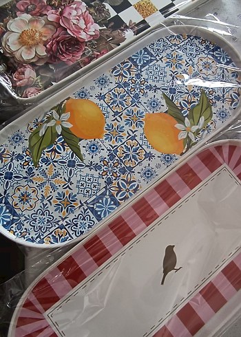 3LU SUNUM TEPSİSİ Renkli Bohem Desenli Uzun Tabak
