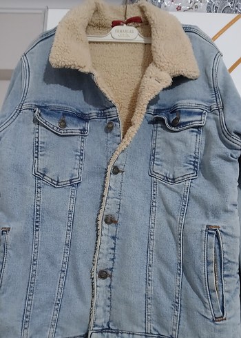 Erkek Gri Kürklü Kot Ceket - Görsel 3