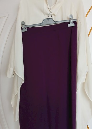 Kadın Takım Etek Düğmeli Beyaz Uzun Kollu Salaş Gömlek - Görsel 5