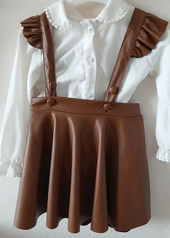 Kız Çocuk Kahverengi Deri Fırfırlı Bluzu 3yaş - Görsel 2