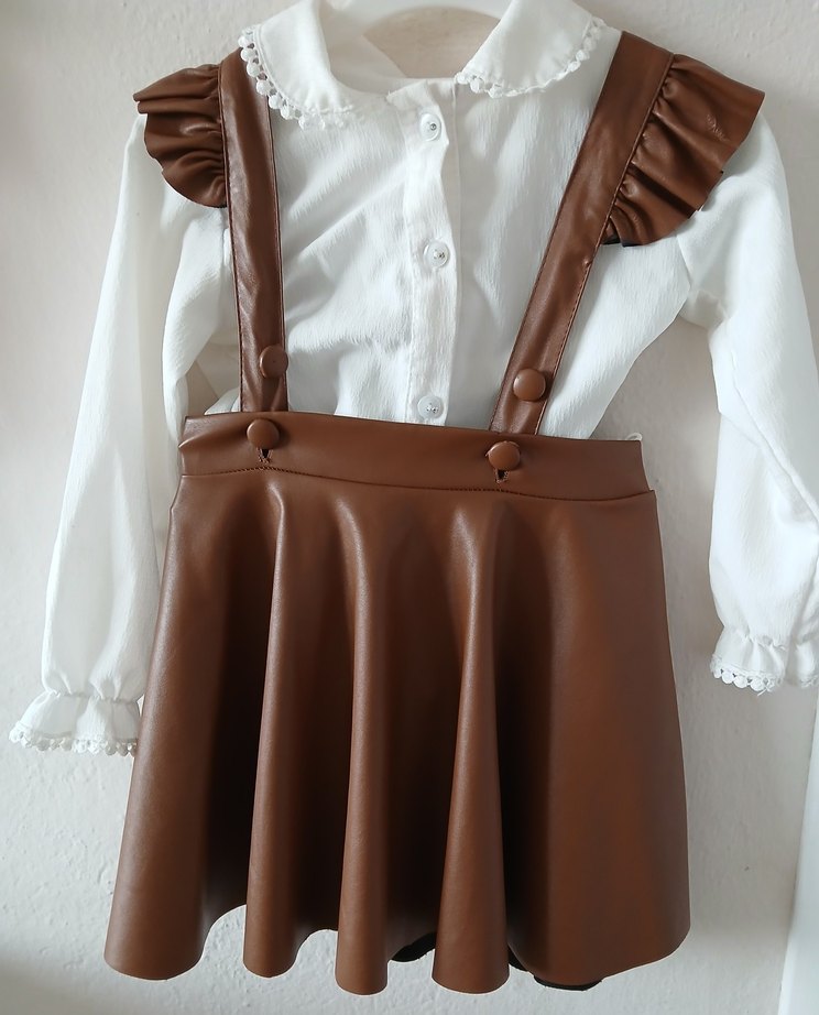 Kız Çocuk Kahverengi Deri Fırfırlı Bluzu 3yaş - Görsel 2