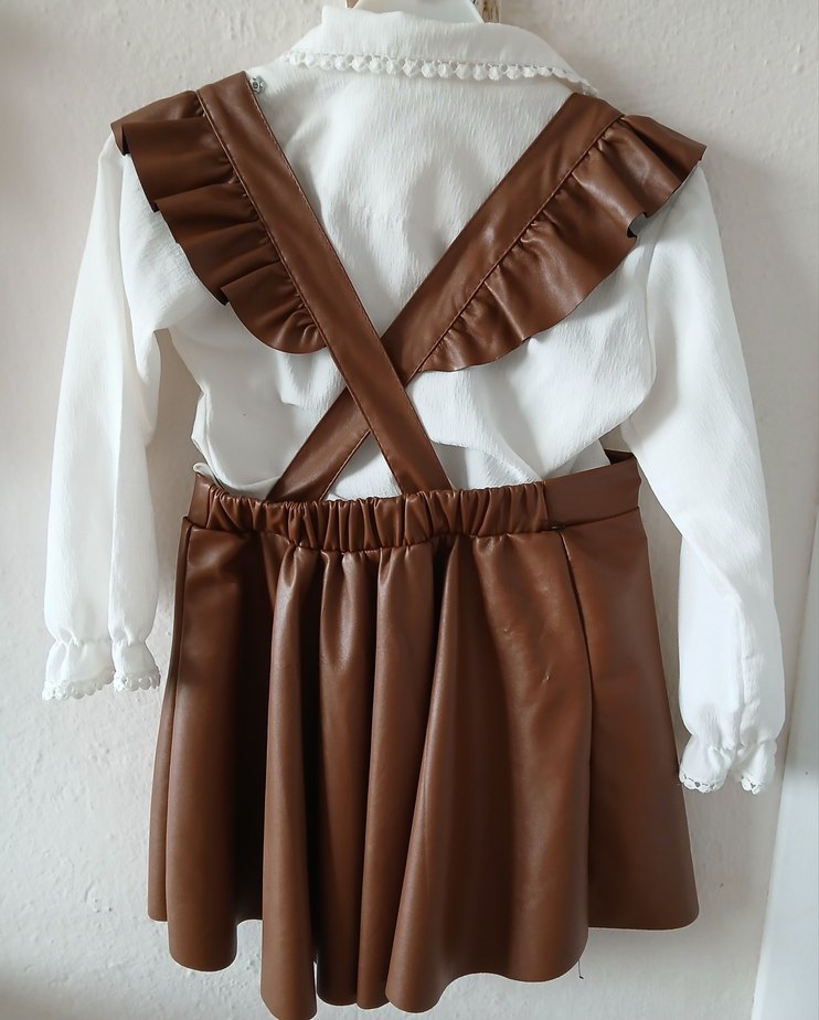 Kız Çocuk Kahverengi Deri Fırfırlı Bluzu 3yaş - Görsel 4