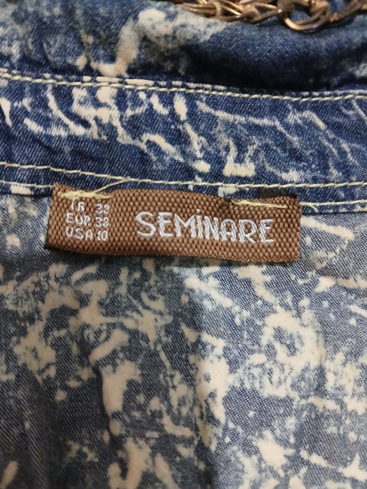 Kadın Zincir Detaylı Batik Desen Mavi Denim Gömlek - Görsel 4