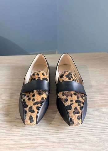 Kahverengi Leopar Desenli Blok Topuklu Kadın Babet - Görsel 2