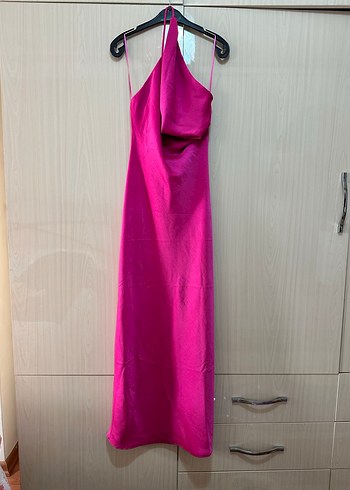 Pembe Drapeli Uzun Kadın Elbise - Görsel 3