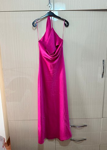 Pembe Drapeli Uzun Kadın Elbise - Görsel 4