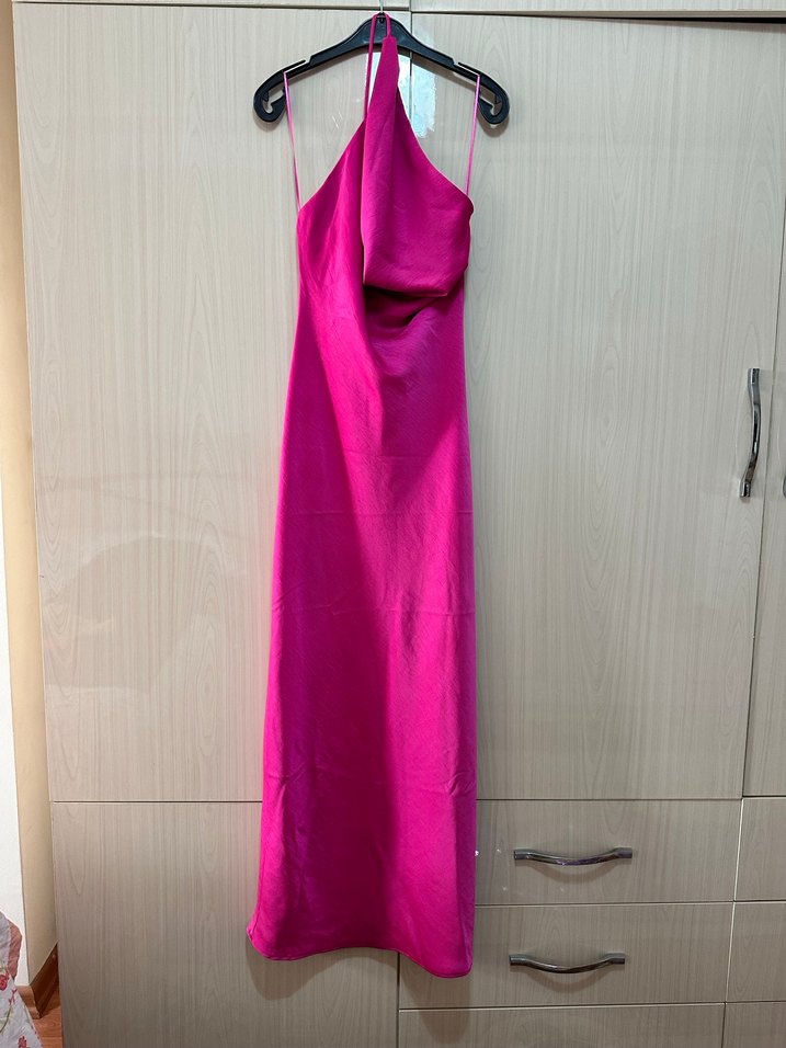 Pembe Drapeli Uzun Kadın Elbise - Görsel 3