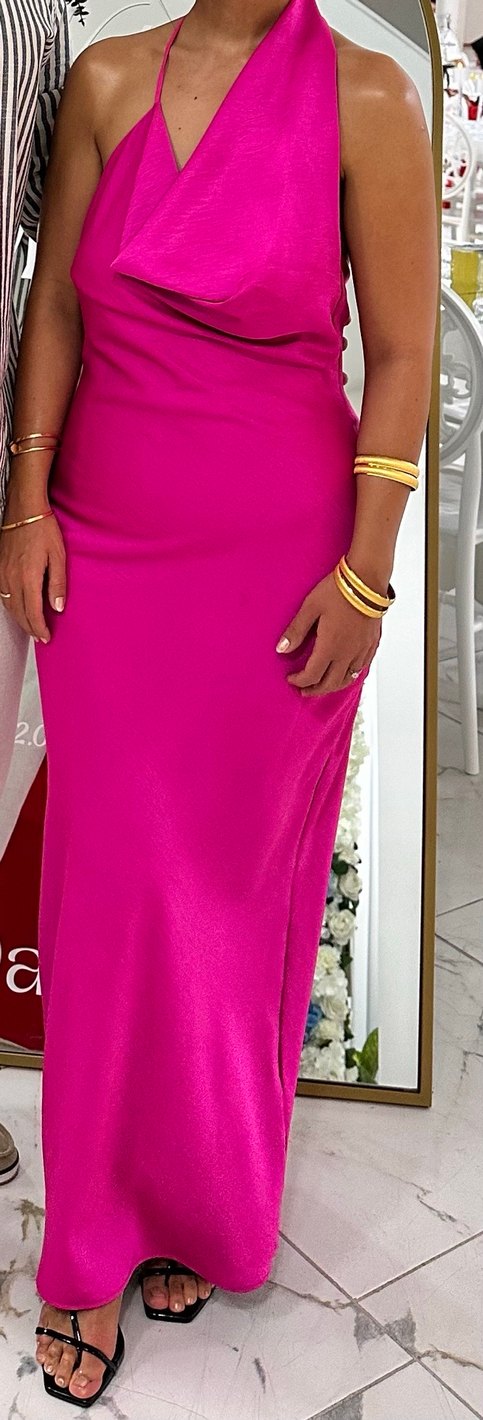 Pembe Drapeli Uzun Kadın Elbise - Görsel 5