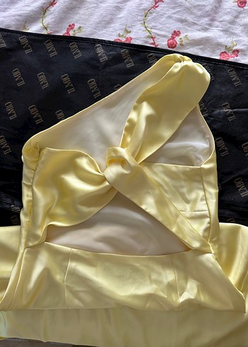 Sarı Tek Omuz Drapeli Uzun Elbise - Görsel 2