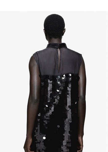 Siyah Payetli Yüksek Yakalı Kadın Elbise - Görsel 2