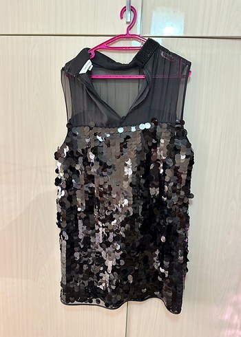 Siyah Payetli Yüksek Yakalı Kadın Elbise - Görsel 6