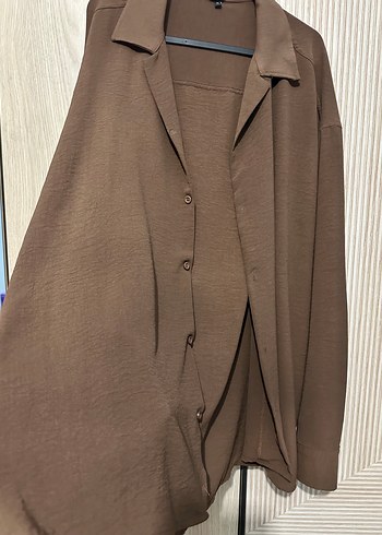 Kadın Bej Keten Düğmeli Gömlek - Görsel 2