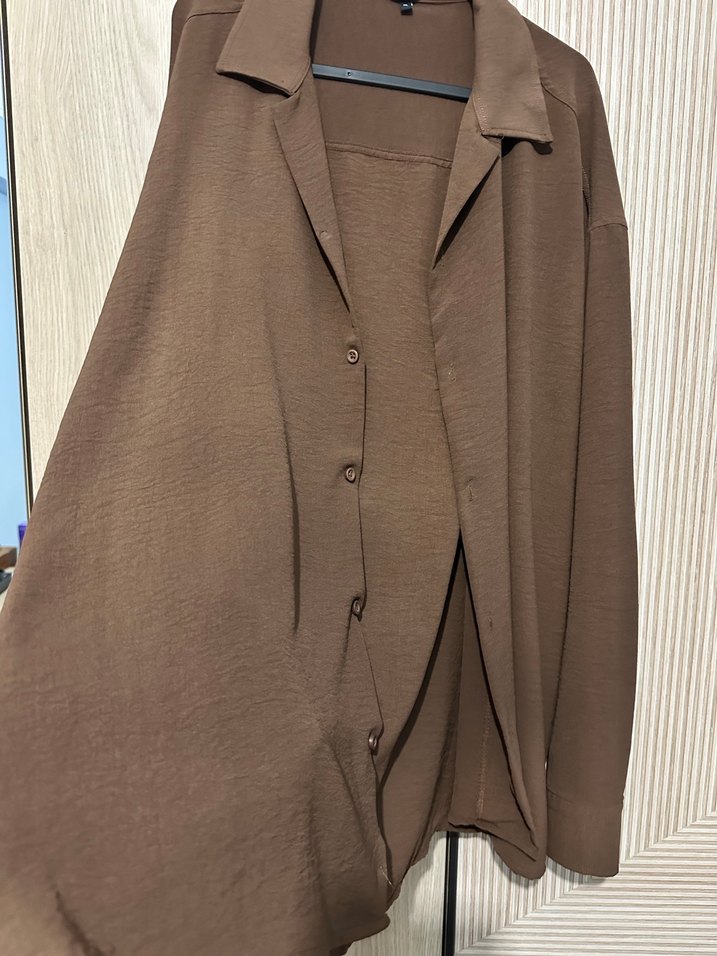 Kadın Bej Keten Düğmeli Gömlek - Görsel 2