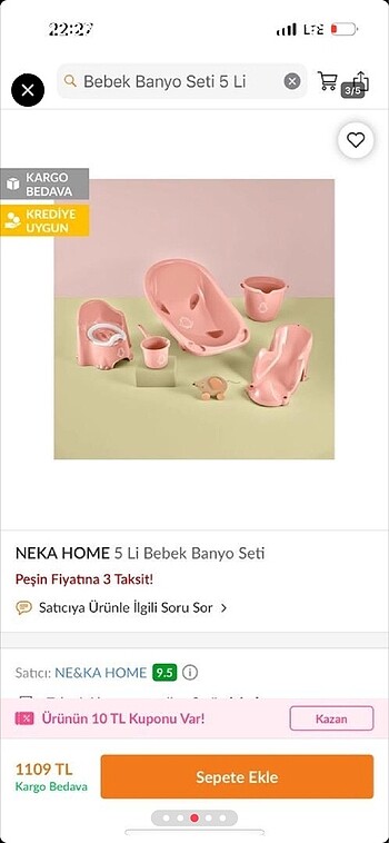  Beden Renk Bebek küvet seti
