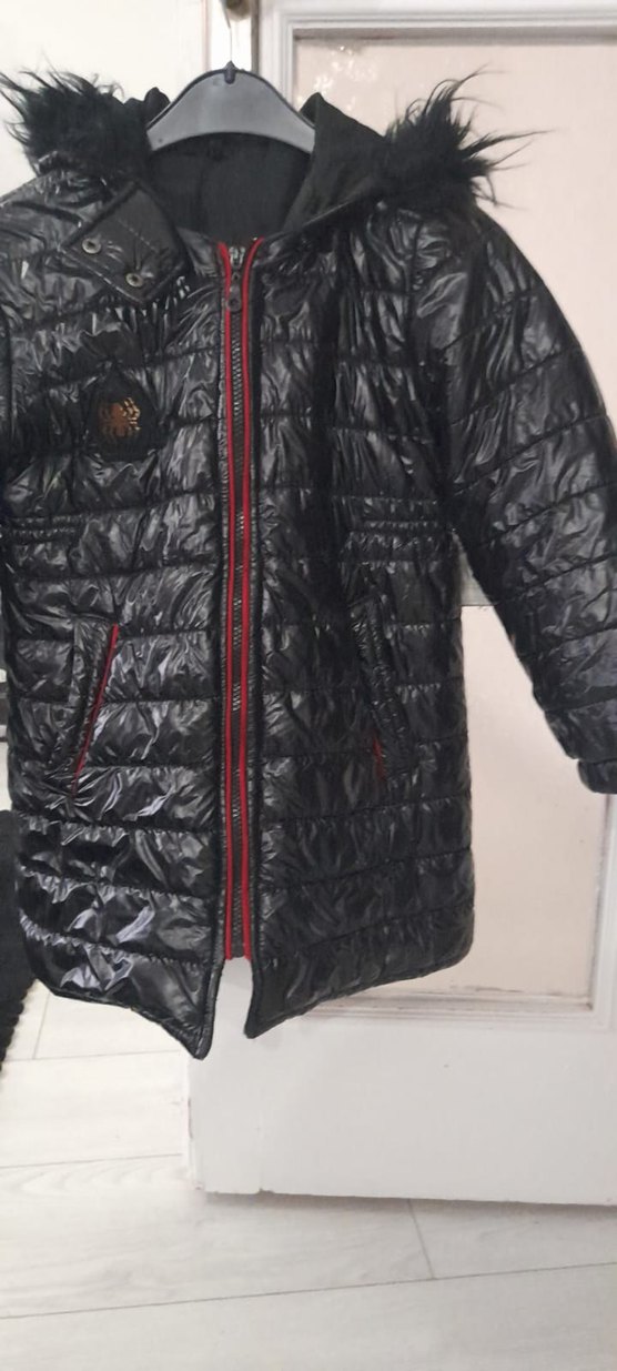 Kız Çocuk Siyah Kürklü Fit Mont - Görsel 4