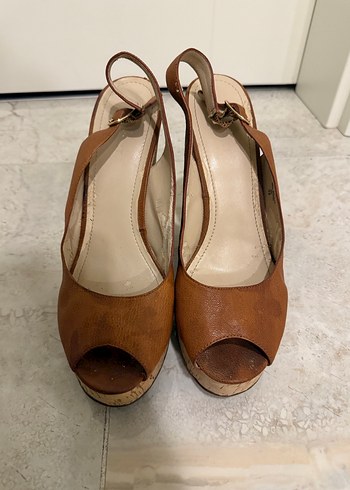 Nine West Camel Rengi Deri Kadın Dolgu Topuklu Ayakkabı - Görsel 2
