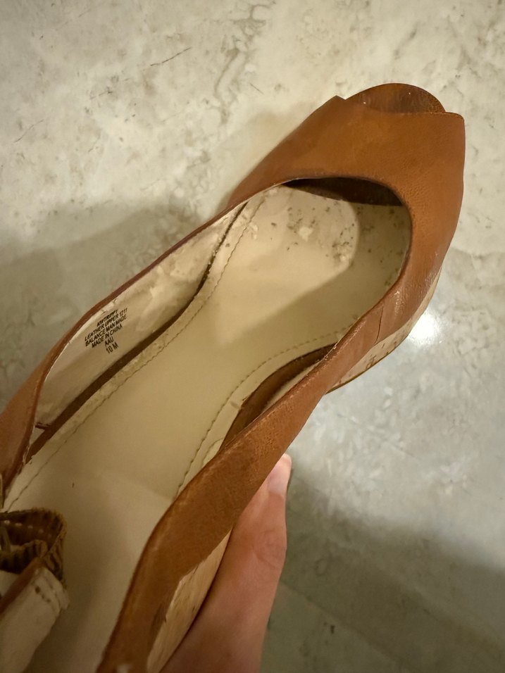 Nine West Camel Rengi Deri Kadın Dolgu Topuklu Ayakkabı - Görsel 5