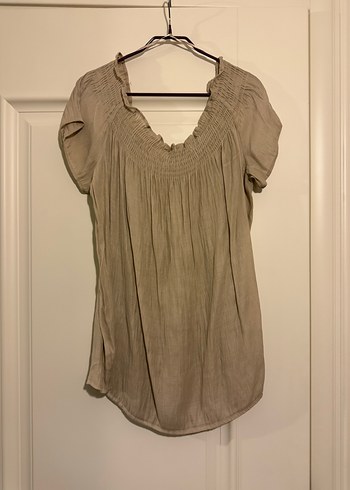 Zara Bej Düğmeli Bohem Bluz - Görsel 2