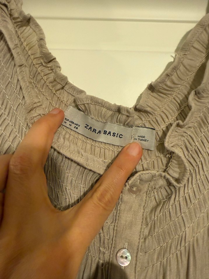 Zara Bej Düğmeli Bohem Bluz - Görsel 3