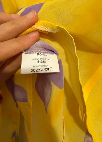 Roman marka Sarı Çiçekli Fırfırlı Kadın Bluz - Görsel 4