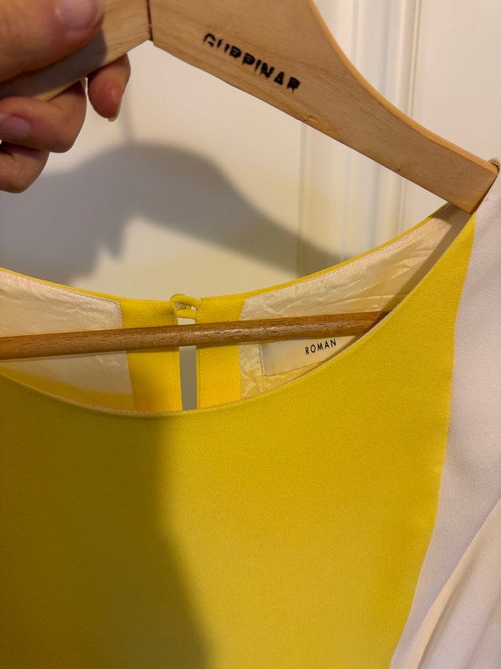 Roman Sarı-Beyaz Mini Ofis Elbisesi - Görsel 3