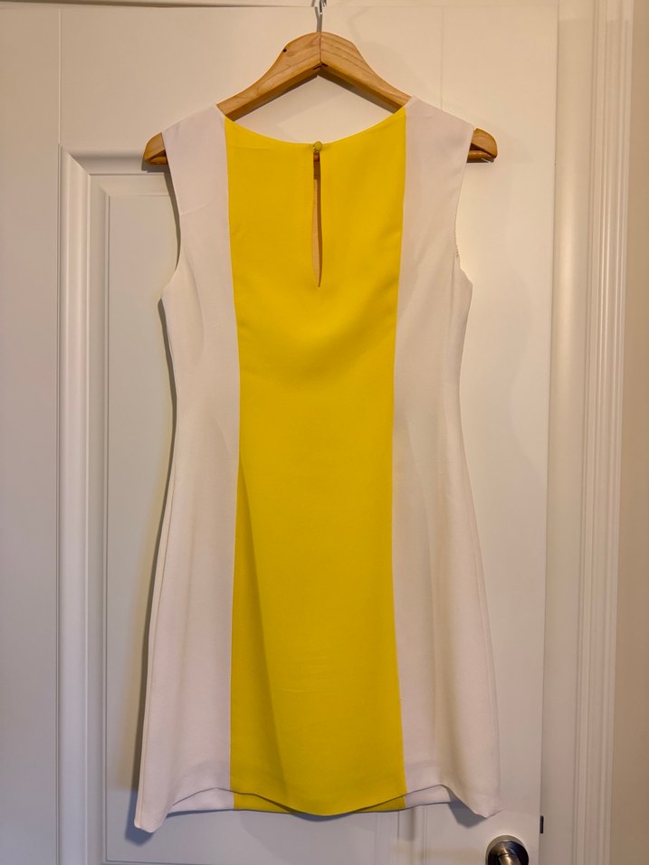 Roman Sarı-Beyaz Mini Ofis Elbisesi - Görsel 2