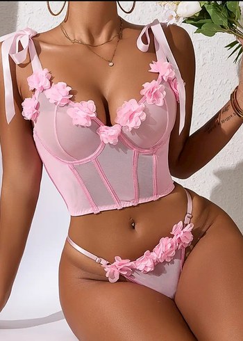 Pembe Dantel Detaylı Straplez Mini Büstiyer