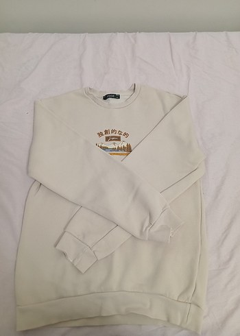 Beyaz Baskılı Kadın Sweatshirt
