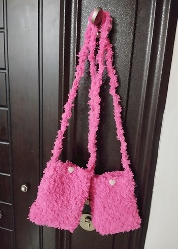 Örgü Pembe minik Çanta