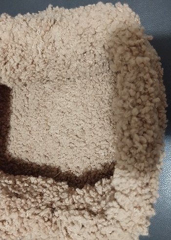 camel renkli teddy burslu örgü çanta - Görsel 4