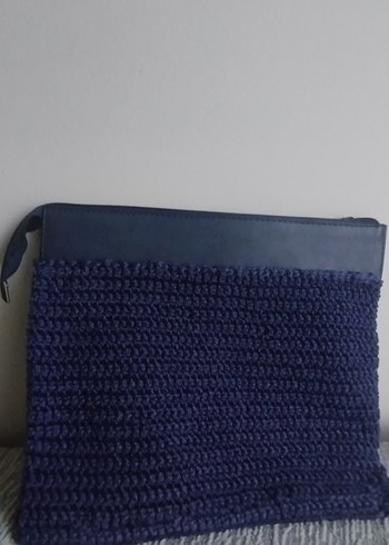 Örgü Detaylı lacivert Kadın Portföy Çanta - Görsel 4