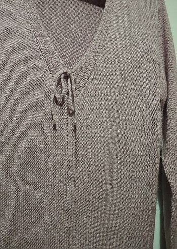 Gri V Yaka Uzun Kollu Triko Kadın Kazak - Görsel 2