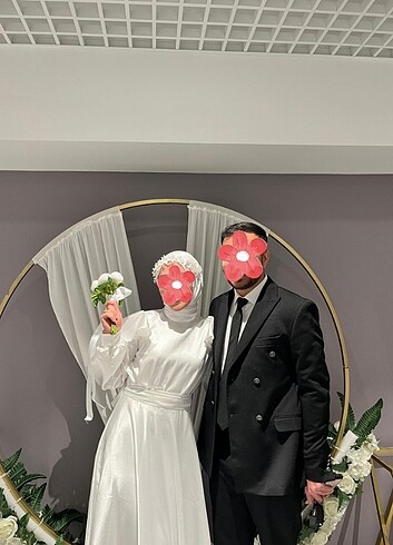 Beyaz nikah abiye - beyaz şal - baş süsü-çiçek