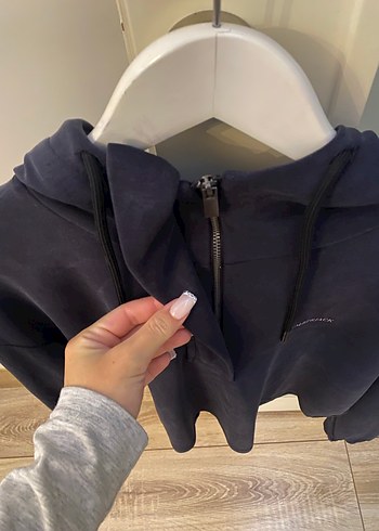 Kadın Lacivert Fermuarlı Kapüşonlu Sweatshirt - Görsel 6