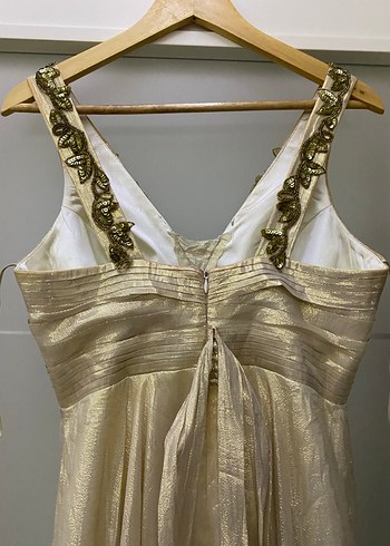 Altın Renkli Uzun Abiye Elbise - Görsel 8