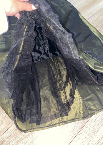 Kadın Uzun Haki Saten Etek - Görsel 3