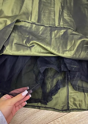 Kadın Uzun Haki Saten Etek - Görsel 2