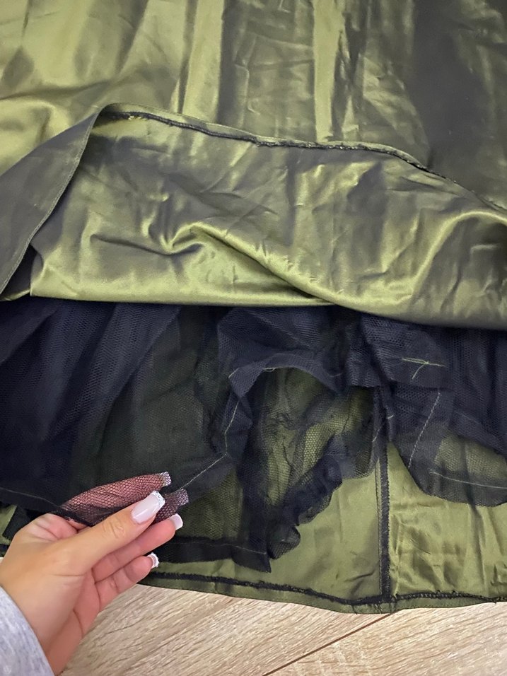 Kadın Uzun Haki Saten Etek - Görsel 2