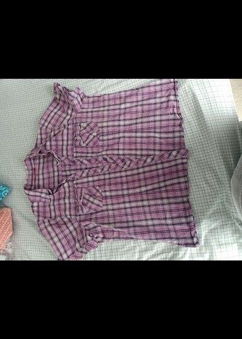 Pembe Ekose Düğmeli Kadın Gömlek