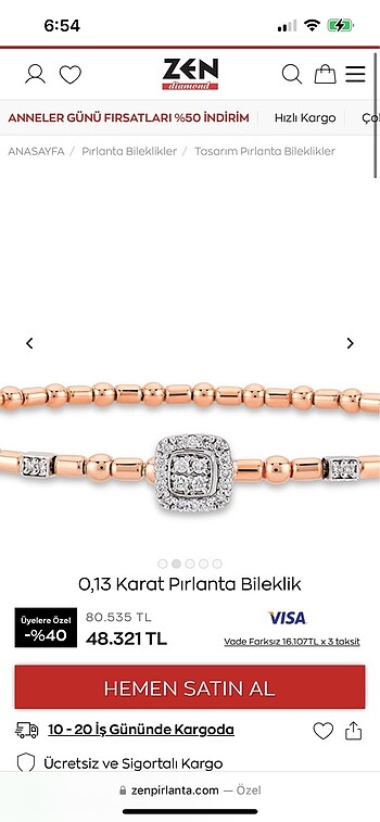 Beden altın Renk Zen 0.13 karat pırlanta bileklik
