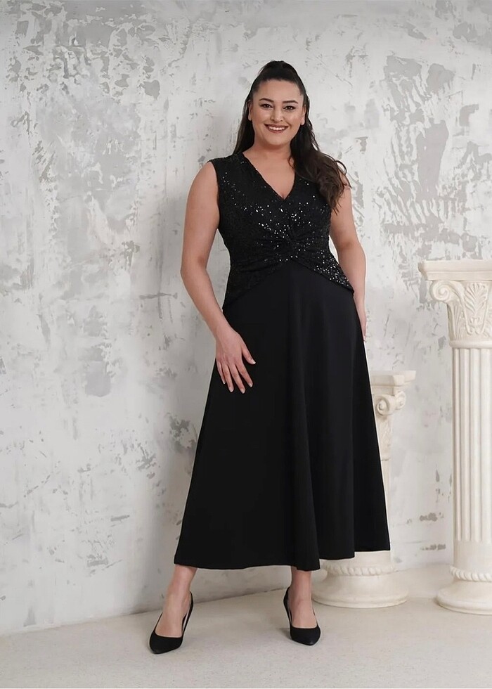 Büyük Beden Abiye Elbise Payetli - Görsel 4