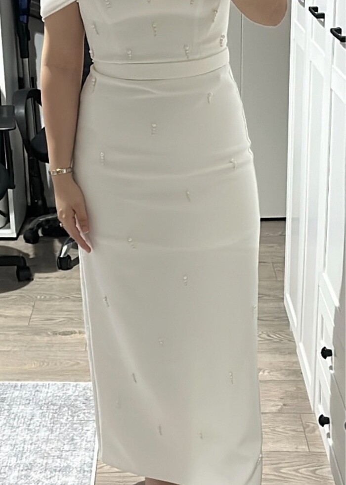 İncili Beyaz Söz-Nişan Elbisesi - Görsel 2