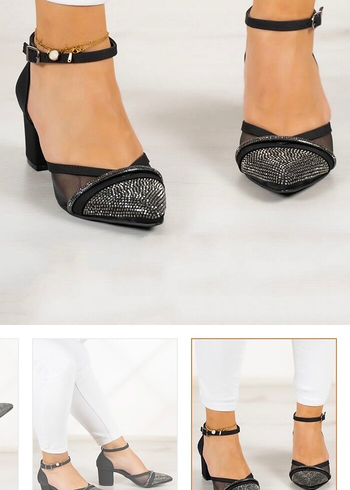 Siyah Krep Taşlı Abiye Ayakkabı - Görsel 2